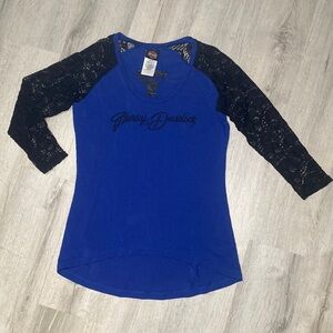 Harley-Davidson Baseball Tee Lace Sleeves Scoop Neck